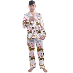 Corgis Corgi Pattern Men s Long Sleeve Satin Pajamas Set by Cowasu