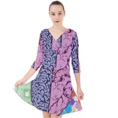 Brain-heart-balance-emotion Quarter Sleeve Front Wrap Dress by Cowasu