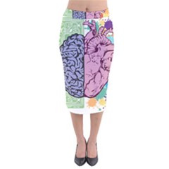 Brain-heart-balance-emotion Velvet Midi Pencil Skirt by Cowasu