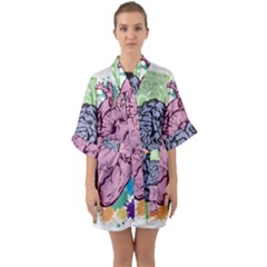 Brain-heart-balance-emotion Half Sleeve Satin Kimono  by Cowasu