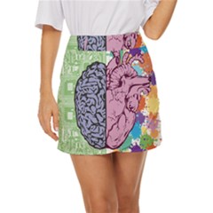 Brain-heart-balance-emotion Mini Front Wrap Skirt by Cowasu