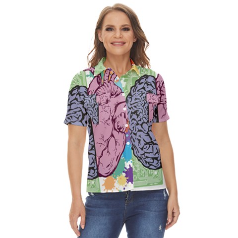 Brain-heart-balance-emotion Women s Short Sleeve Double Pocket Shirt by Cowasu