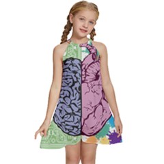 Brain-heart-balance-emotion Kids  Halter Collar Waist Tie Chiffon Dress by Cowasu