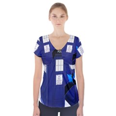 Tardis-doctor-who Short Sleeve Front Detail Top