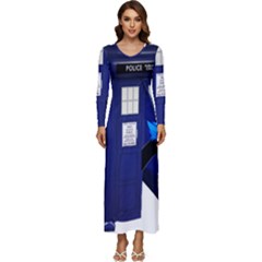 Tardis-doctor-who Long Sleeve Longline Maxi Dress by Cowasu