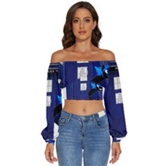 Tardis-doctor-who Long Sleeve Crinkled Weave Crop Top by Cowasu