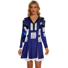 Tardis-doctor-who Long Sleeve Deep V Mini Dress  by Cowasu