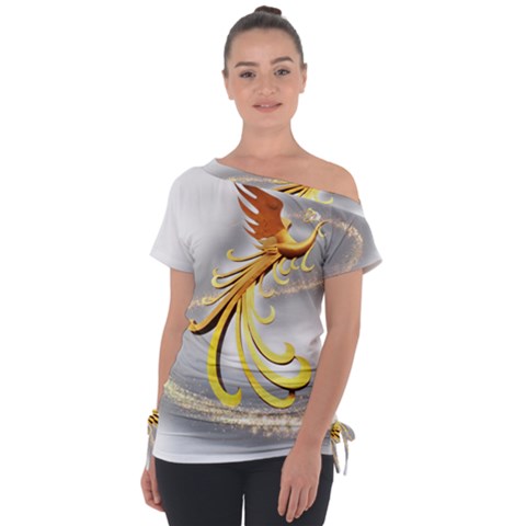 Phoenix Off Shoulder Tie-up T-shirt by Cowasu