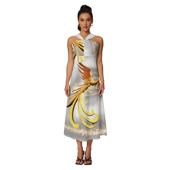 Phoenix Sleeveless Cross Front Cocktail Midi Chiffon Dress