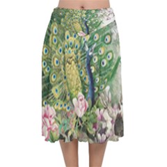 Peafowl Peacock Feather-beautiful Velvet Flared Midi Skirt by Cowasu