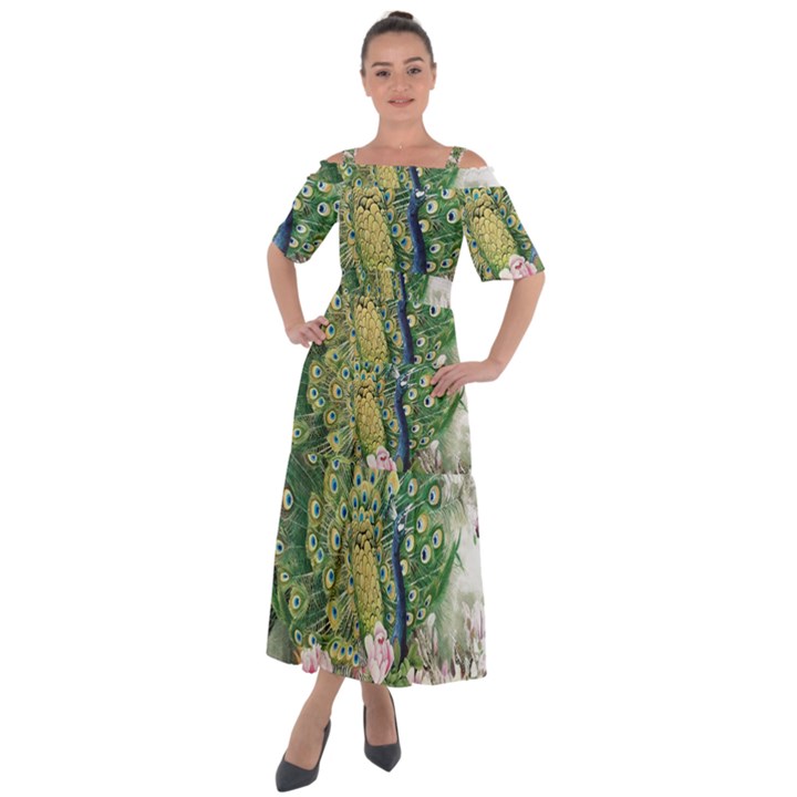 Peafowl Peacock Feather-beautiful Shoulder Straps Boho Maxi Dress 