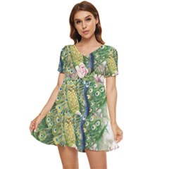 Peafowl Peacock Feather-beautiful Tiered Short Sleeve Babydoll Dress by Cowasu