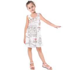 London-paris-drawing-vector-london-comics Kids  Sleeveless Dress by Cowasu