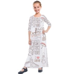 London-paris-drawing-vector-london-comics Kids  Quarter Sleeve Maxi Dress by Cowasu