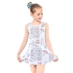 London-paris-drawing-vector-london-comics Kids  Skater Dress Swimsuit by Cowasu