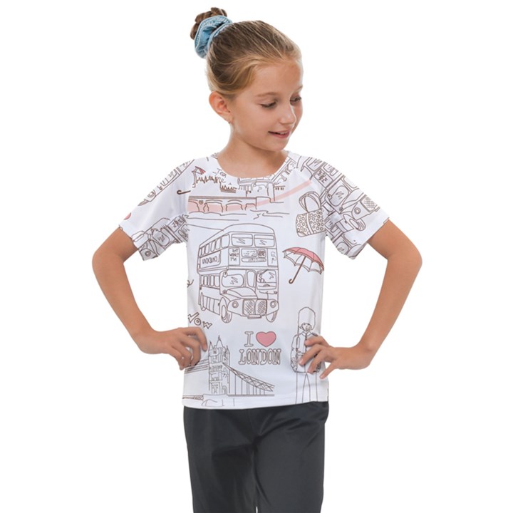 London-paris-drawing-vector-london-comics Kids  Mesh Piece T-Shirt