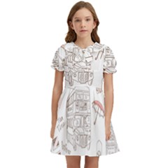 London-paris-drawing-vector-london-comics Kids  Bow Tie Puff Sleeve Dress by Cowasu