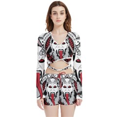 Krampus Velvet Wrap Crop Top And Shorts Set by Cowasu