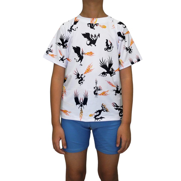 Dragon-phoenix-fire-bird-ancient Kids  Short Sleeve Swimwear