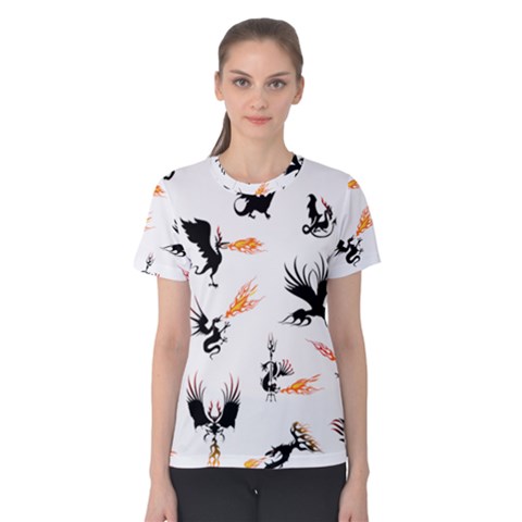 Dragon-phoenix-fire-bird-ancient Women s Cotton T-shirt by Cowasu