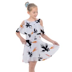 Dragon-phoenix-fire-bird-ancient Kids  Shoulder Cutout Chiffon Dress by Cowasu