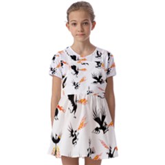 Dragon-phoenix-fire-bird-ancient Kids  Short Sleeve Pinafore Style Dress by Cowasu