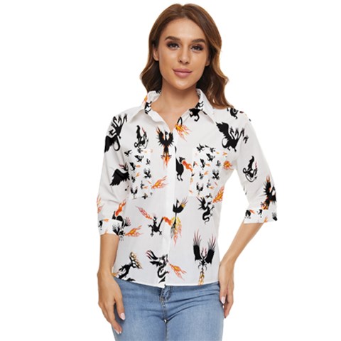 Dragon-phoenix-fire-bird-ancient Women s Quarter Sleeve Pocket Shirt by Cowasu