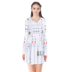 Circuits-electronics-atmel Long Sleeve V-neck Flare Dress by Cowasu