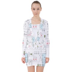 Circuits-electronics-atmel V-neck Bodycon Long Sleeve Dress by Cowasu