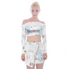 Circuits-electronics-atmel Off Shoulder Top With Mini Skirt Set by Cowasu