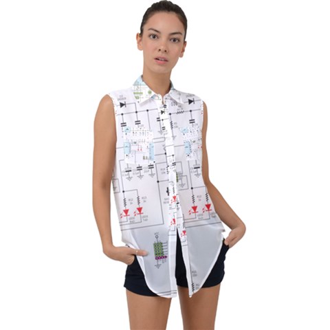 Circuits-electronics-atmel Sleeveless Chiffon Button Shirt by Cowasu