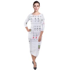 Circuits-electronics-atmel Quarter Sleeve Midi Velour Bodycon Dress by Cowasu