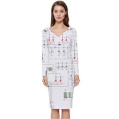 Circuits-electronics-atmel Long Sleeve V-neck Bodycon Dress  by Cowasu