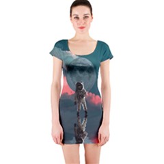 Astronaut-moon-space-nasa-planet Short Sleeve Bodycon Dress by Cowasu