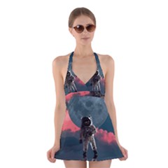 Astronaut-moon-space-nasa-planet Halter Dress Swimsuit  by Cowasu