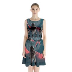 Astronaut-moon-space-nasa-planet Sleeveless Waist Tie Chiffon Dress by Cowasu