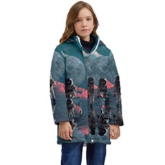 Astronaut-moon-space-nasa-planet Kids  Hooded Longline Puffer Jacket by Cowasu