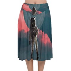 Astronaut-moon-space-nasa-planet Velvet Flared Midi Skirt by Cowasu