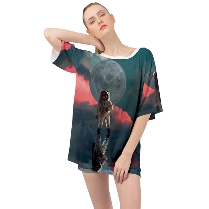 Astronaut-moon-space-nasa-planet Oversized Chiffon Top