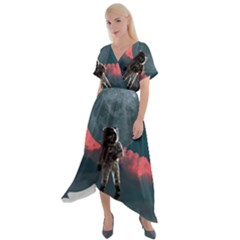 Astronaut-moon-space-nasa-planet Cross Front Sharkbite Hem Maxi Dress by Cowasu