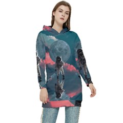 Astronaut-moon-space-nasa-planet Women s Long Oversized Pullover Hoodie by Cowasu