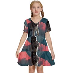 Astronaut-moon-space-nasa-planet Kids  Short Sleeve Tiered Mini Dress by Cowasu