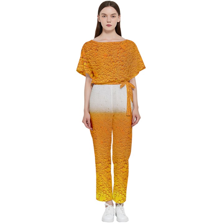 Beer Bubbles Pattern Batwing Lightweight Chiffon Jumpsuit