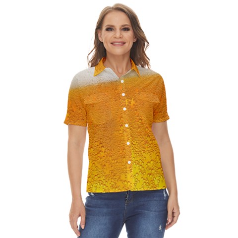 Beer Bubbles Pattern Women s Short Sleeve Double Pocket Shirt by Cowasu