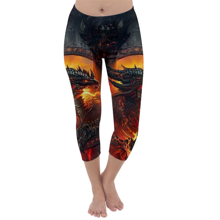 Dragon Fire Fantasy Art Capri Winter Leggings 