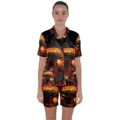 Dragon Fire Fantasy Art Satin Short Sleeve Pajamas Set by Cowasu