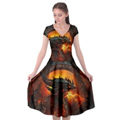 Dragon Fire Fantasy Art Cap Sleeve Wrap Front Dress by Cowasu