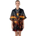 Dragon Fire Fantasy Art Half Sleeve Satin Kimono  View1