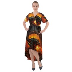 Dragon Fire Fantasy Art Front Wrap High Low Dress by Cowasu