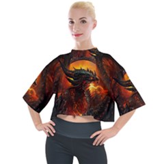 Dragon Fire Fantasy Art Mock Neck T-shirt by Cowasu